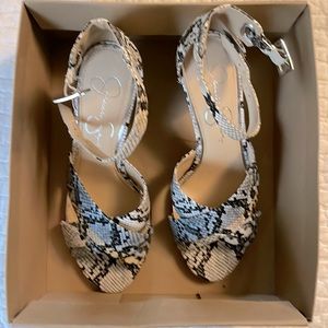 Jessica Simpson size 8 medium blue, and natural colored faux snake skin